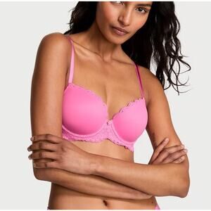 Victoria's Secret Dream Angels Lined Demi Bra Hot Pink Padded Classic Size 32DD